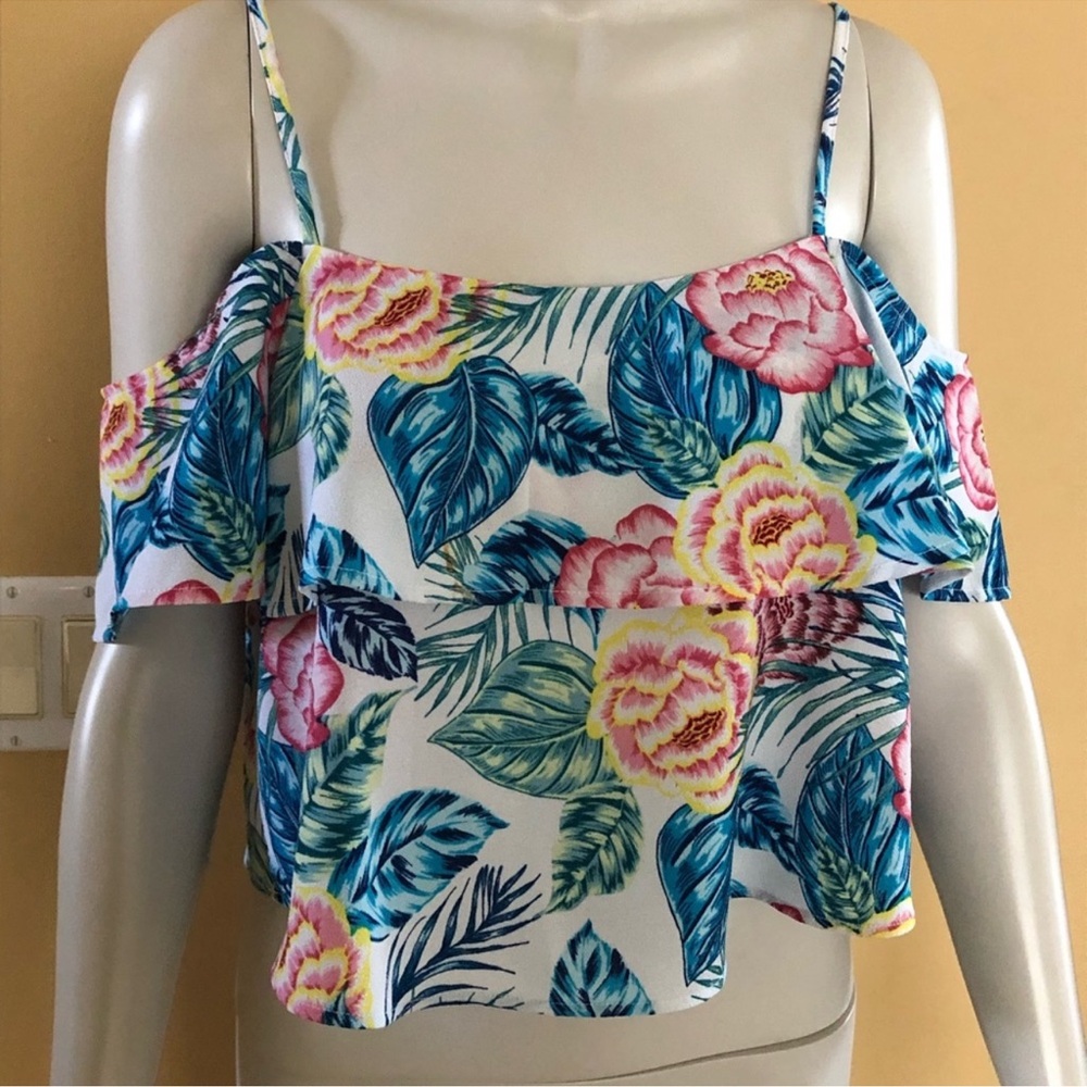 H&M Divided Floral Print Cold Shoulder Top - Size 8 - NWOT - Picture 4 of 12